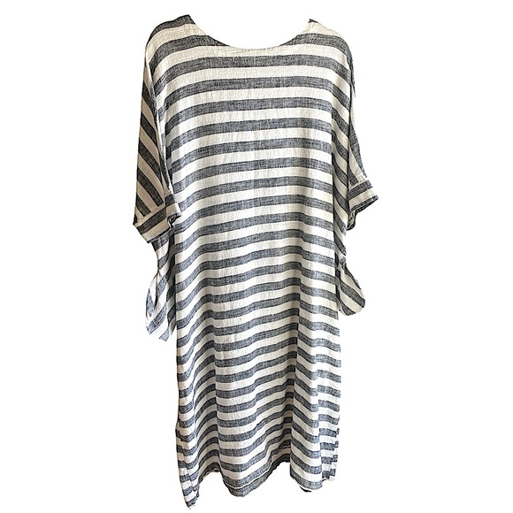 Linen Cotton Striped Caftan Maxi Dress Batwing Pockets Oversized OSFM 32” x 45” - Picture 15 of 16
